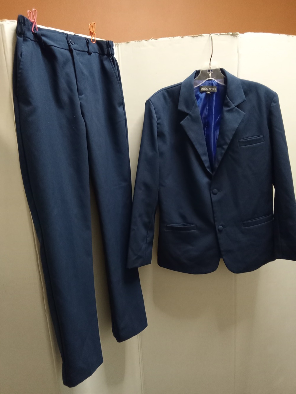 Spring Notion Boys Navy Blue 2 Piece Suit Set Size 16 Jacket Pants B7